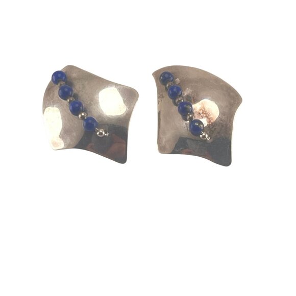 Scara Sterling Handmade Vintage Lapis Lazuli Beaded Post Earrings 1 3/4" - Picture 8 of 8